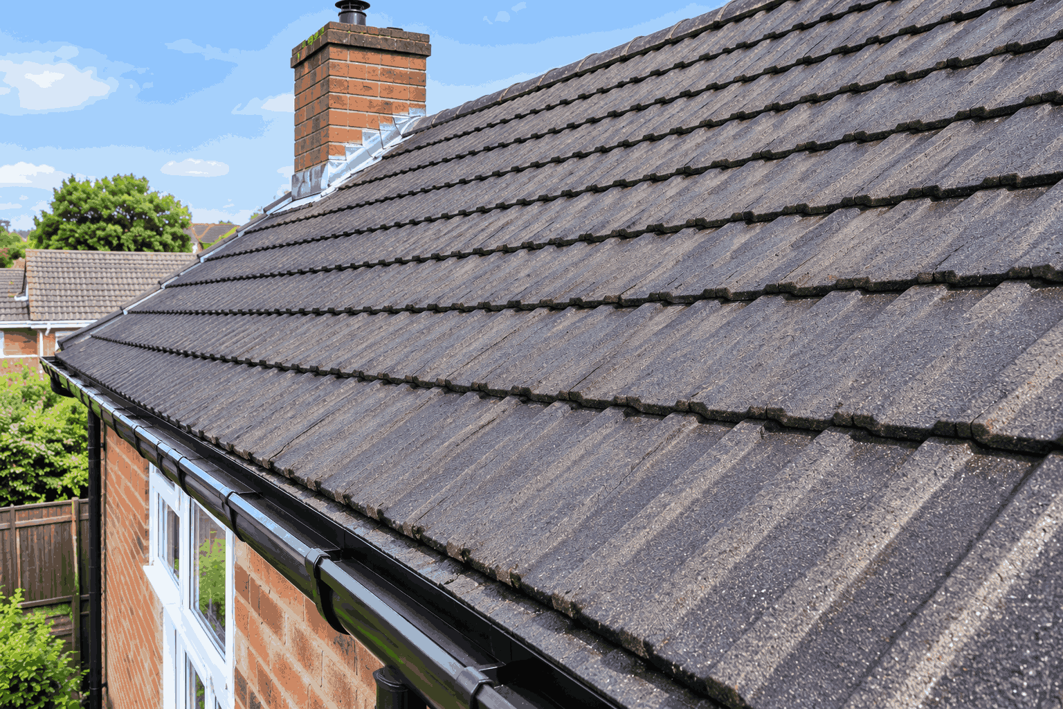 Clean roof tiles and vacuum cleared gutters after service