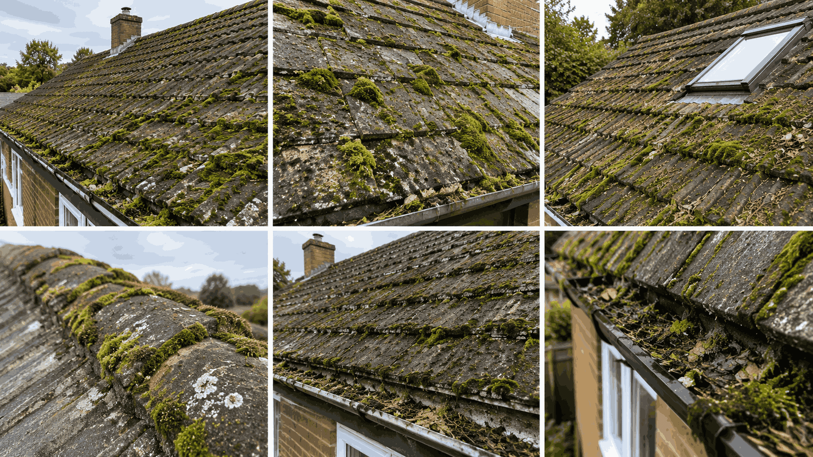 Roof moss build up on domestic tiles in Birmingham
